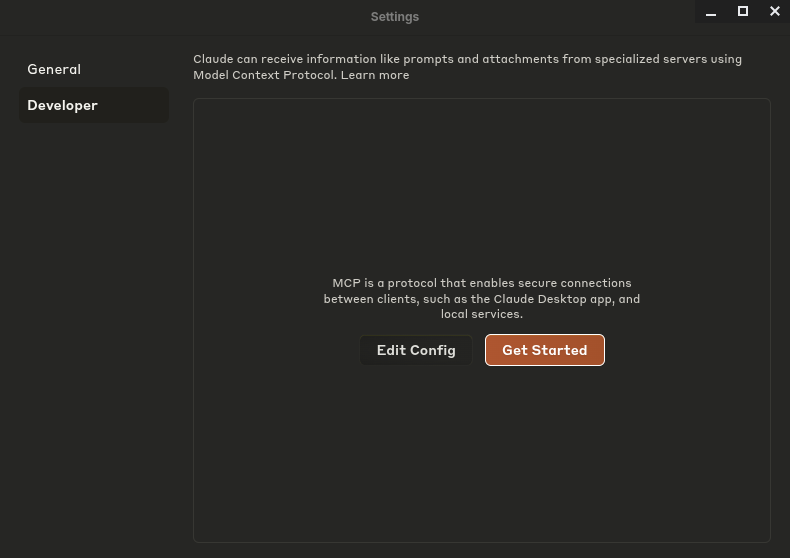 Claude Desktop developer settings