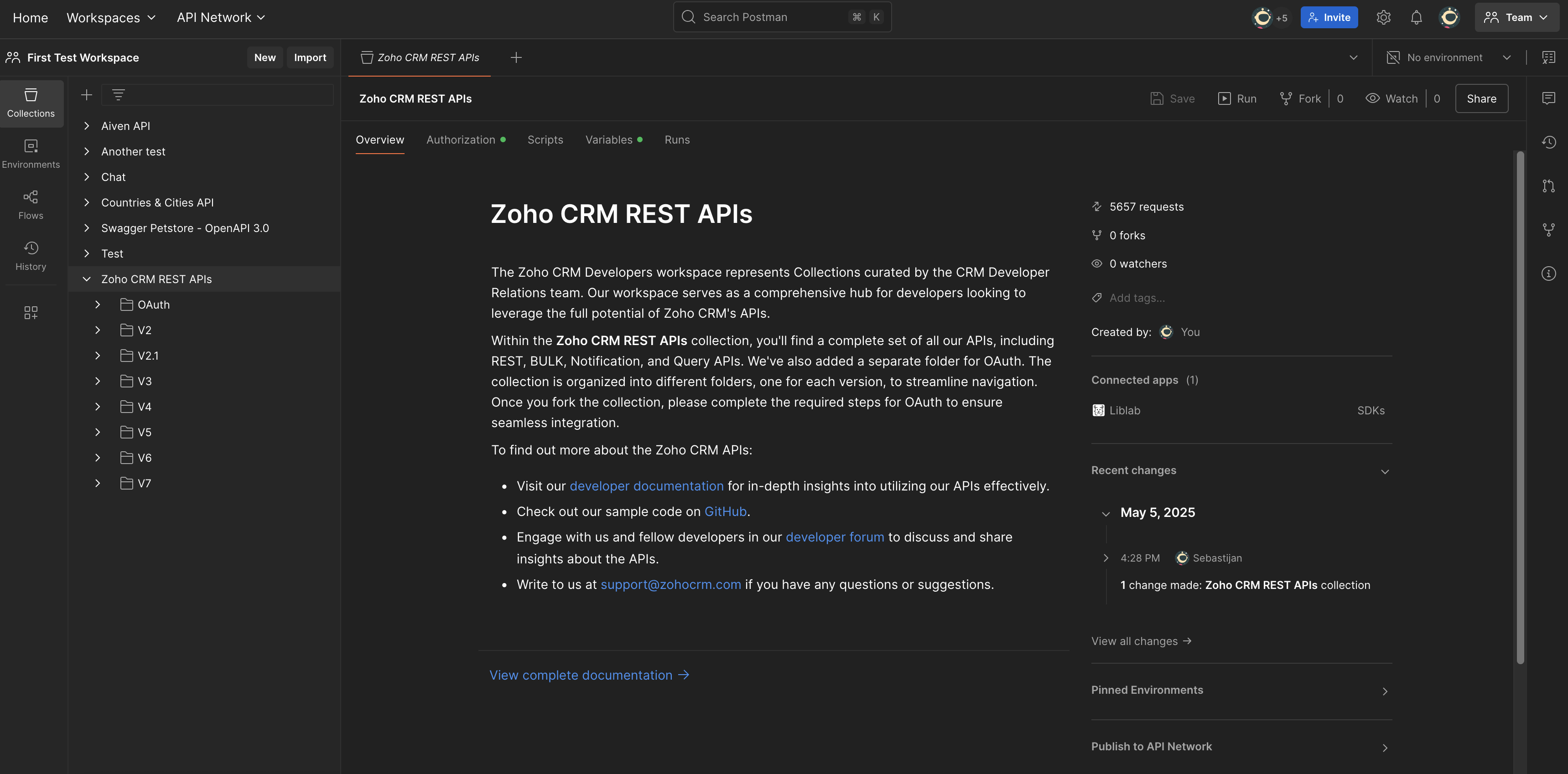 A screenshot of Postman&#39;s collection overview page