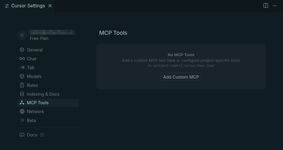 MCP Tools in Cursor settings
