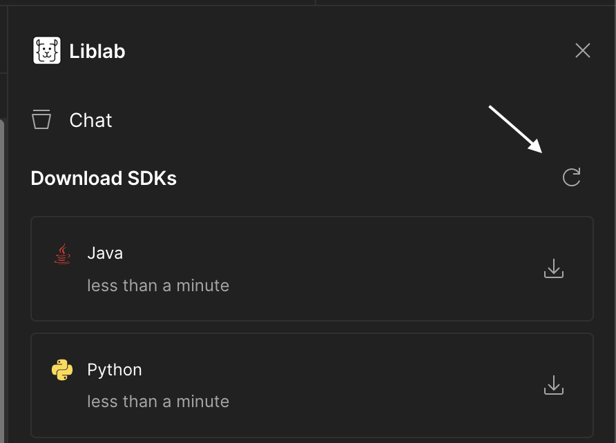 A screenshot demonstrating the button to regenerate already built SDKs with liblab