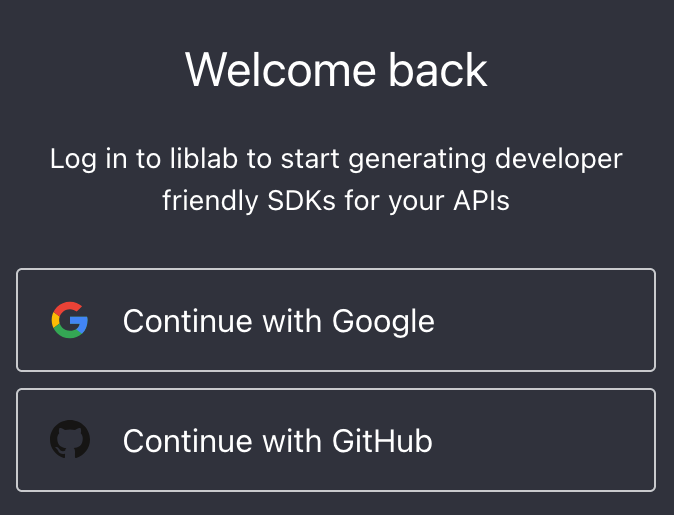 A screenshot of the liblab login screen