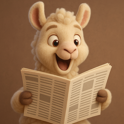 A cartoon llama reading a newspaper