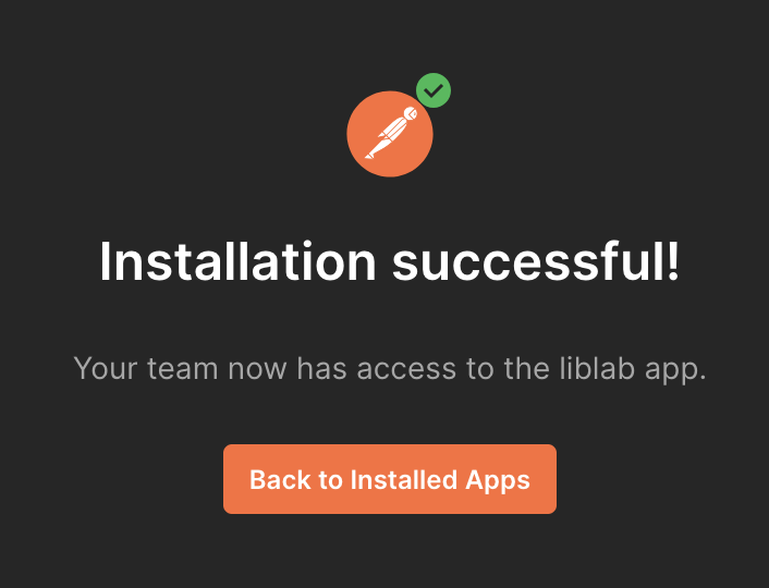 A screenshot of the Postman screen showing successful app installation