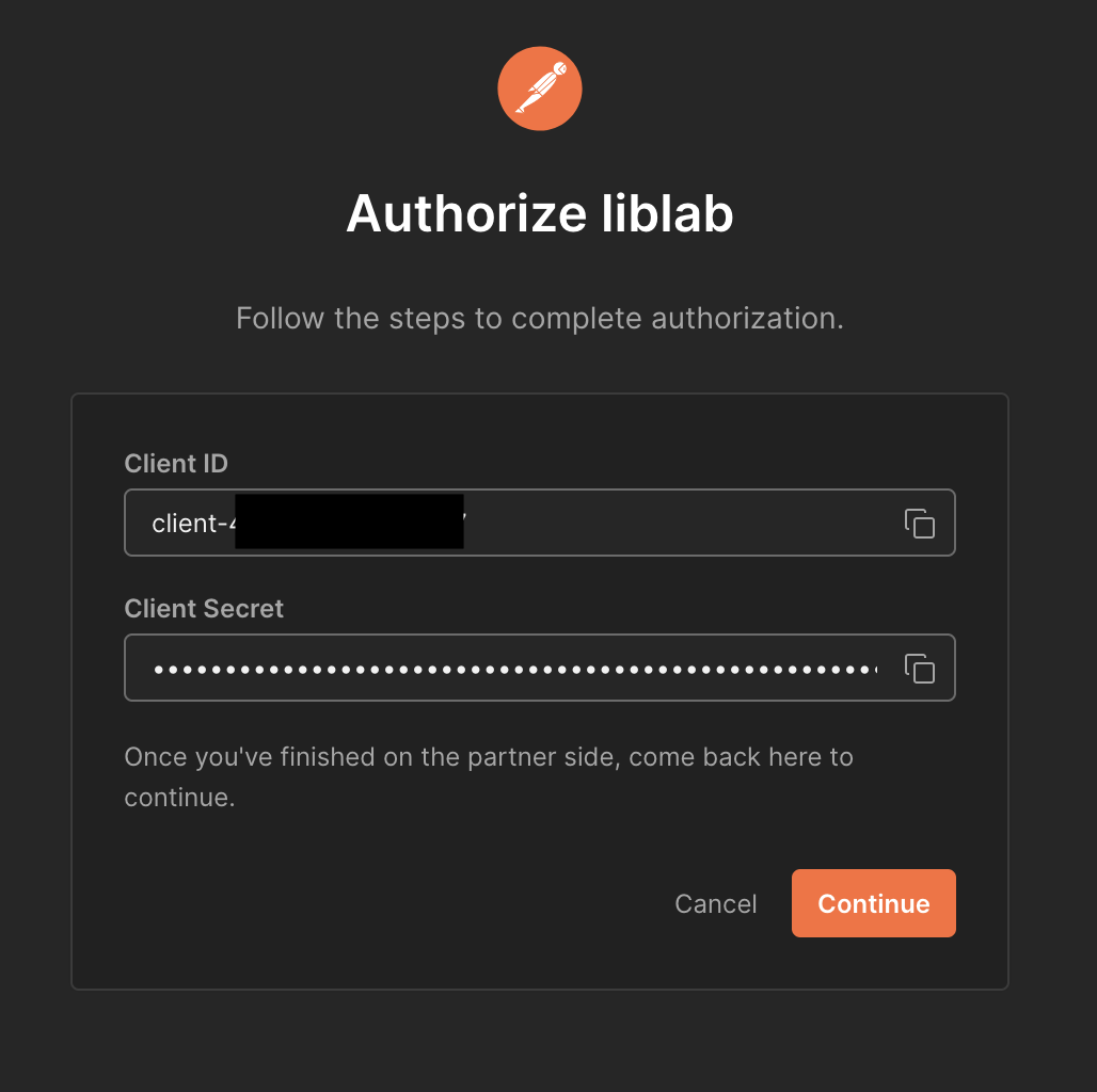 A screenshot of the Postman screen showing the generated Client ID and Client Secret