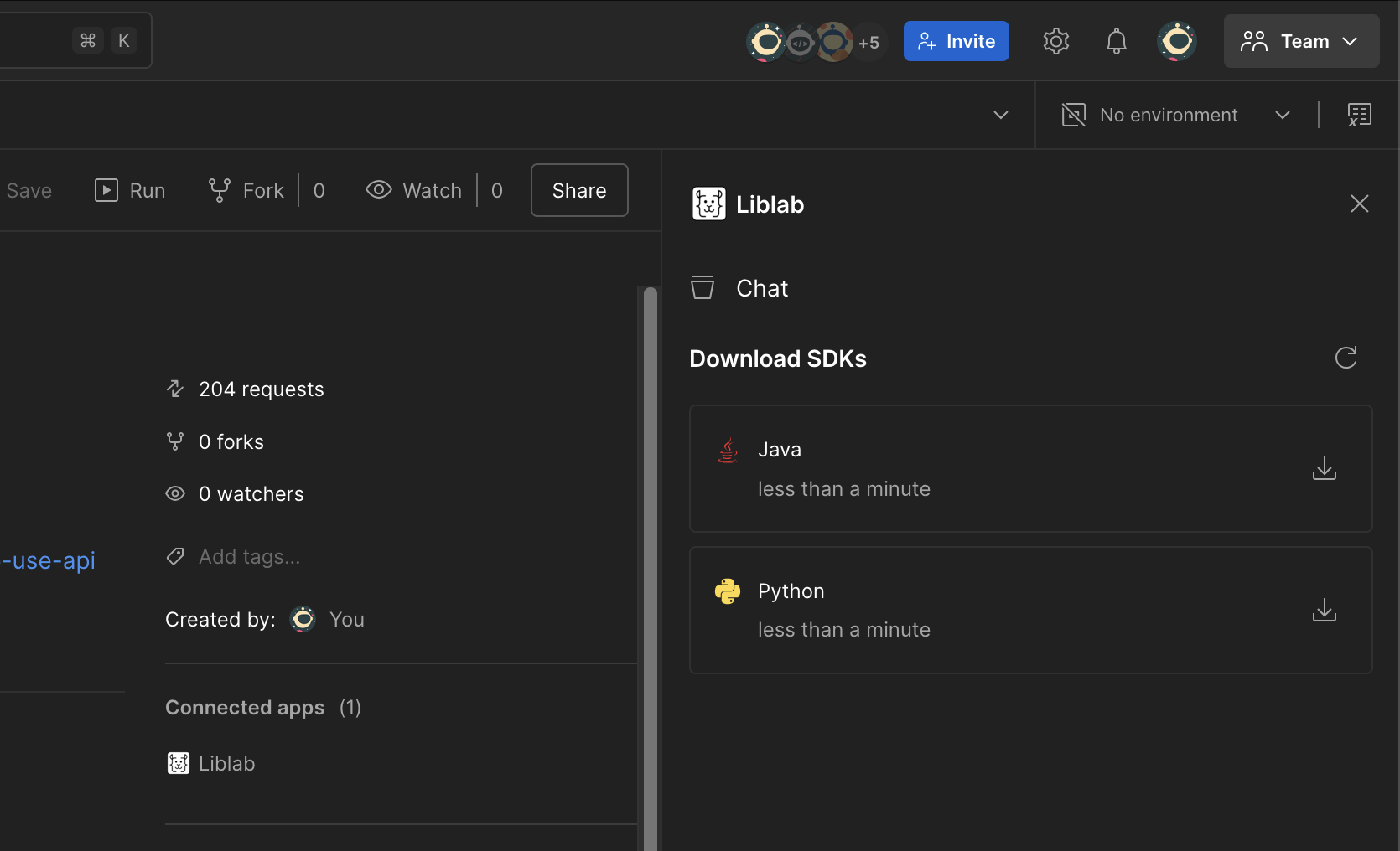 A screenshot of a list of SDKs generated with liblab